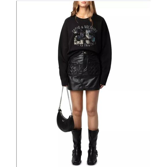 B57 Zadig & Voltaire Sweatshirt Womens XS Arvene Logo Embellished Street Baddie - Picture 2 of 10